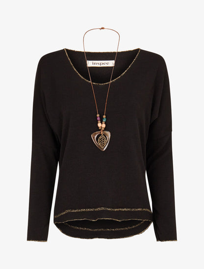 Pull fin à bords irisés - Noir - 5