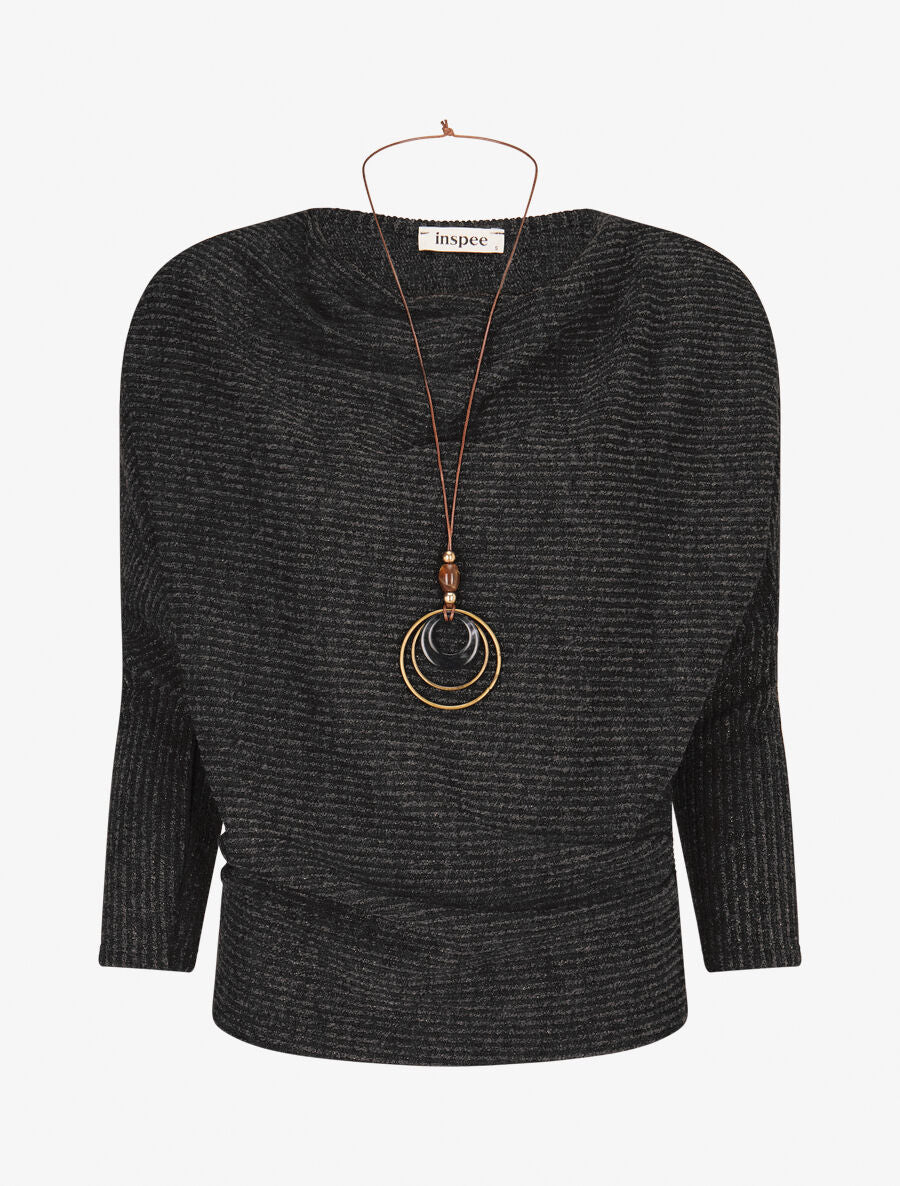 Pull côtelé et irisé - Noir - 1
