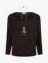 Pull côtelé avec sautoir - Noir - 4