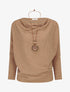Pull côtelé avec sautoir - Taupe - 1