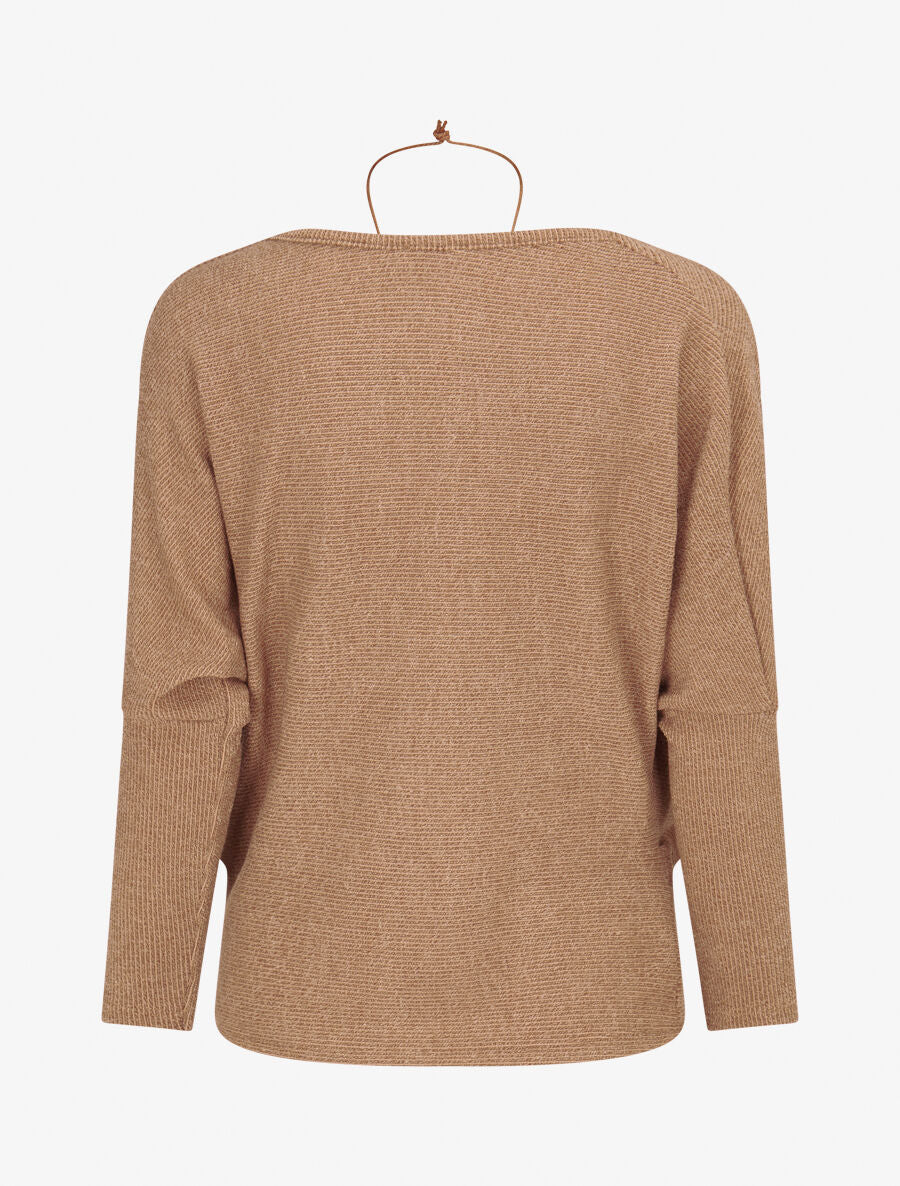 Pull côtelé avec sautoir - Taupe - 2