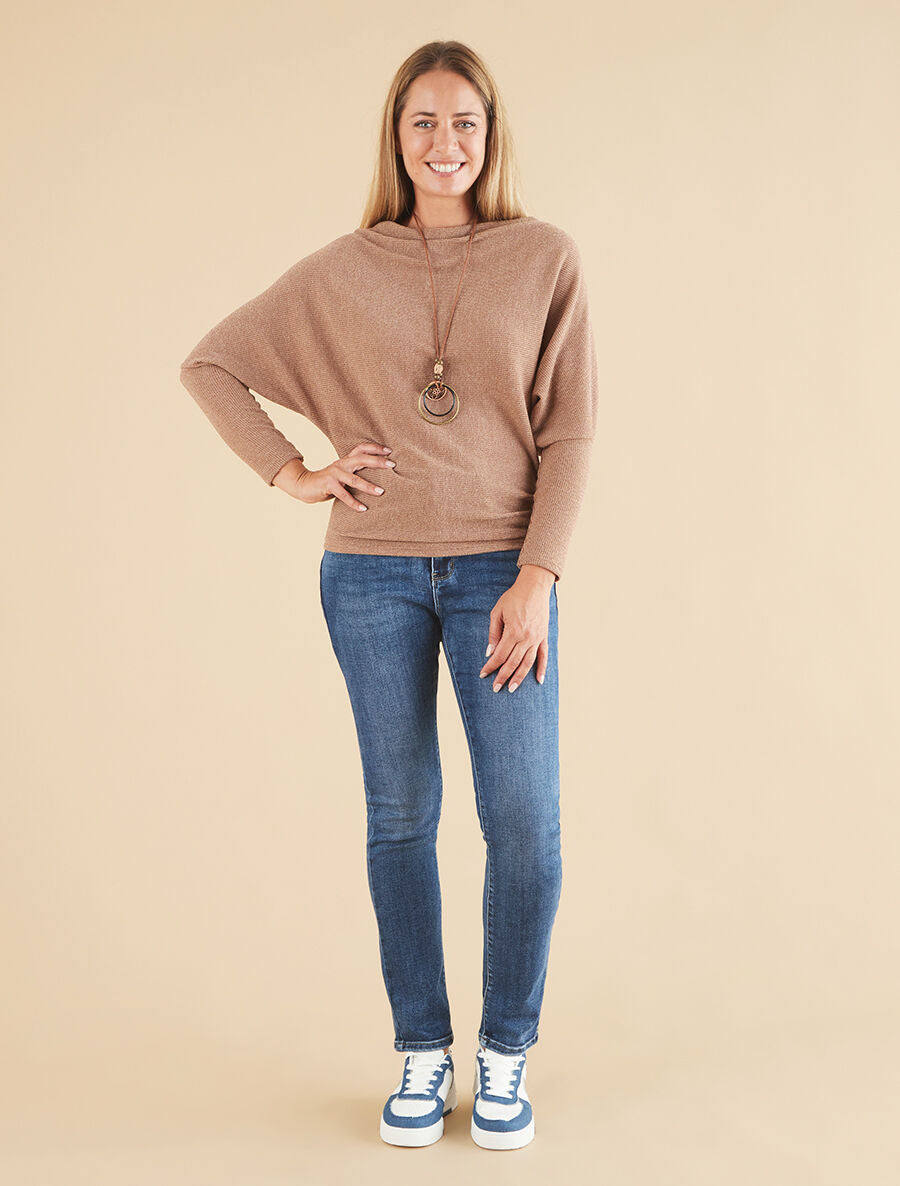 Pull côtelé avec sautoir - Taupe - 4