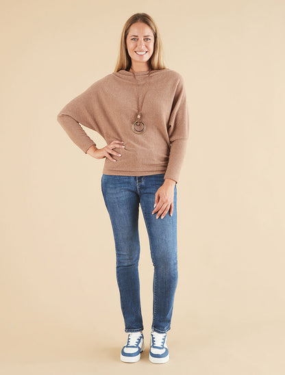 Pull côtelé avec sautoir - Taupe - 4