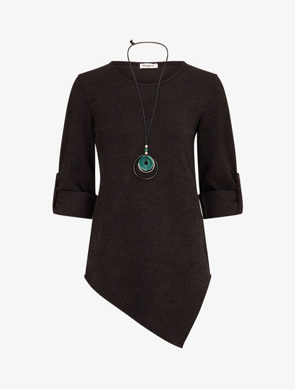 Pull long côtelé et asymétrique - Noir - 4