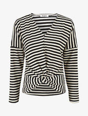 Pull dolman rayé et torsadé - Noir - 5