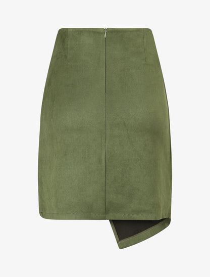 Jupe en suédine style portefeuille - Kaki - 2