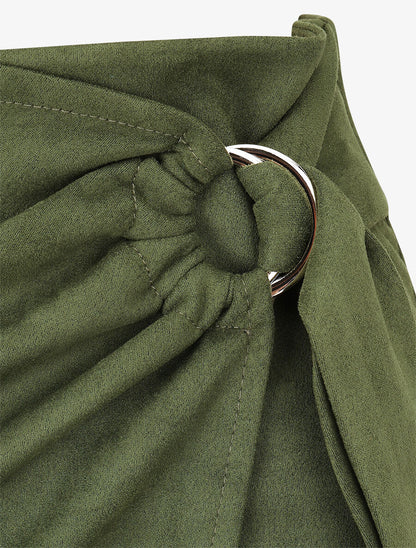 Jupe en suédine style portefeuille - Kaki - 3