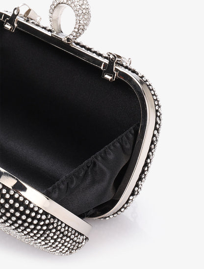 Minaudière à strass et fermoir bague - Noir - 4