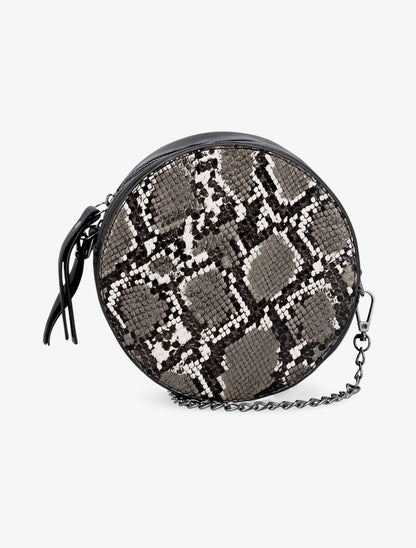 Minaudière ronde à imprimé python - Noir - 1