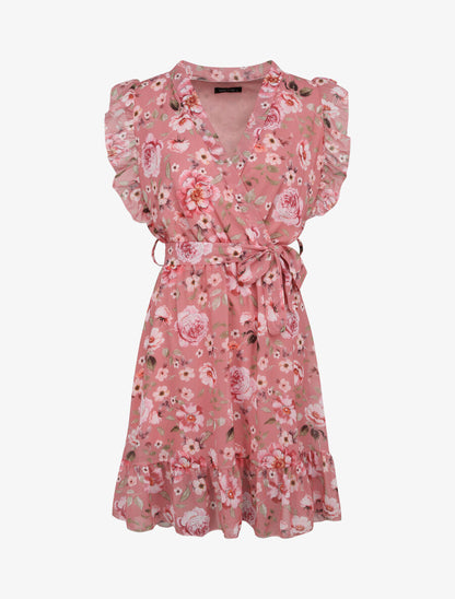 Robe patineuse mi-longue imprimé roses - Rose - 1
