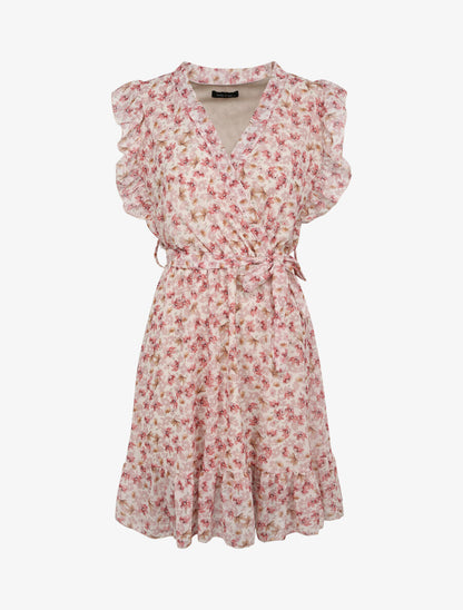 Robe patineuse mi-longue imprimé pâquerettes - Beige - 1