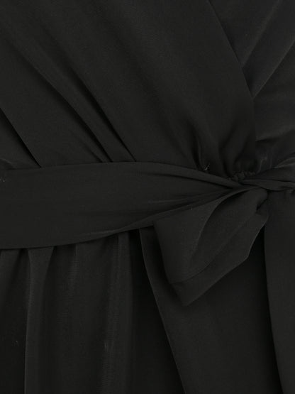 Robe patineuse courte à manches courtes volantées - Noir - 3