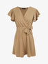 Robe patineuse courte à manches courtes volantées - Beige - 4