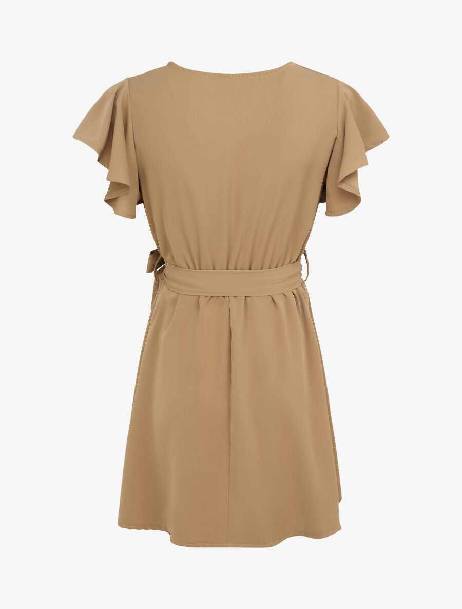 Robe patineuse courte à manches courtes volantées - Beige - 2