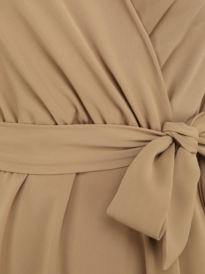 Robe patineuse courte à manches courtes volantées - Beige - 3