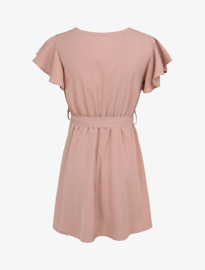 Robe patineuse courte à manches courtes volantées - Rose poudré - 2