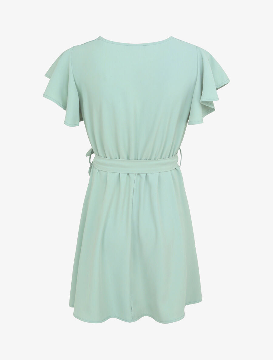 Robe patineuse courte à manches courtes volantées - Vert d&
