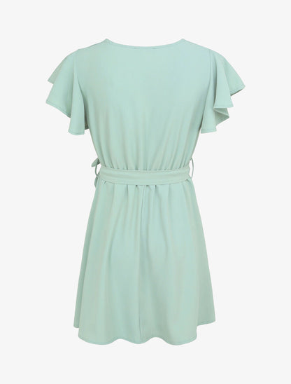 Robe patineuse courte à manches courtes volantées - Vert d&