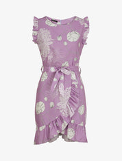 Robe imprimé fleurs sauvages à bords volantées style portefeuille - Lilas - 1