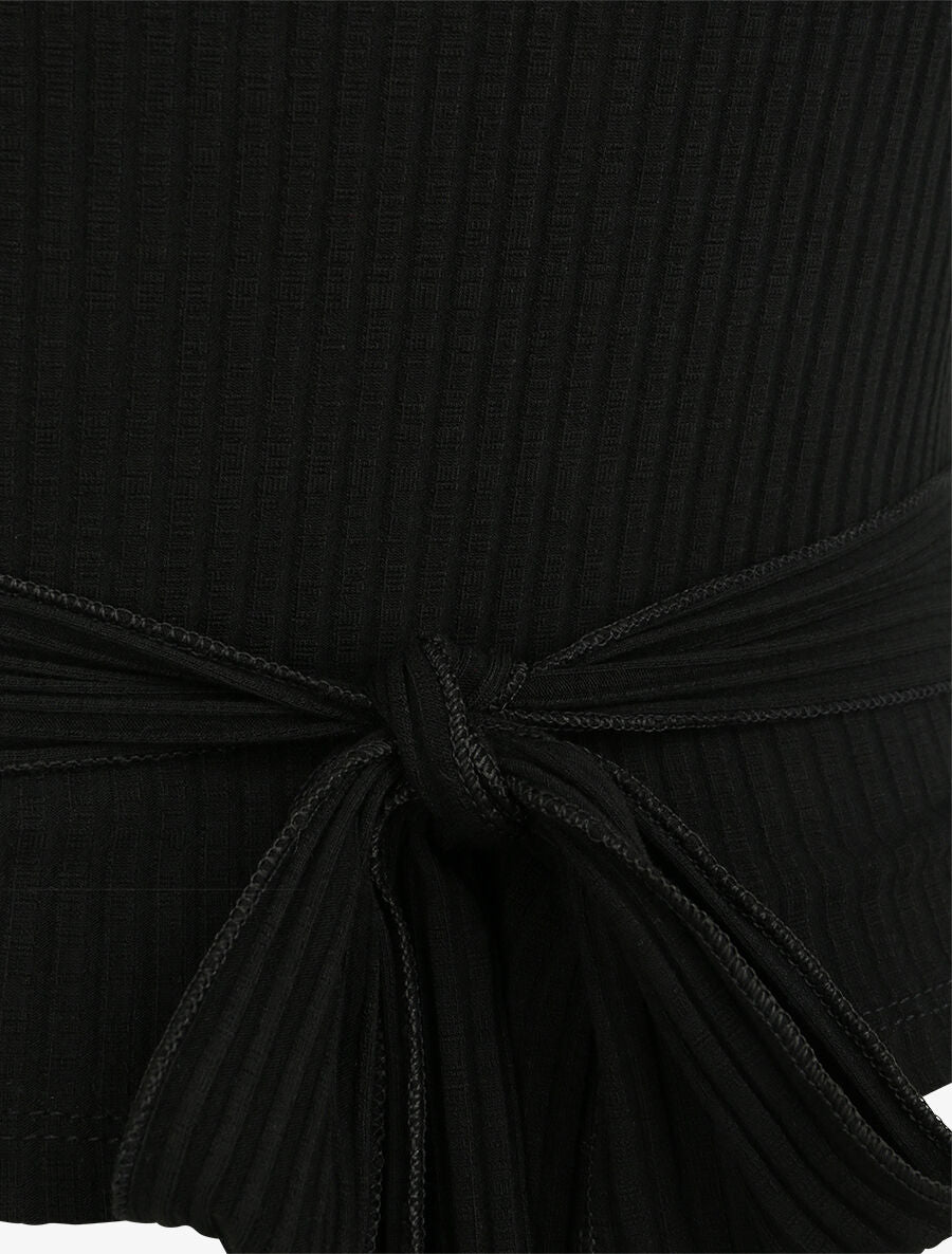 Top côtelé à ceinture à nouer - Noir - 3