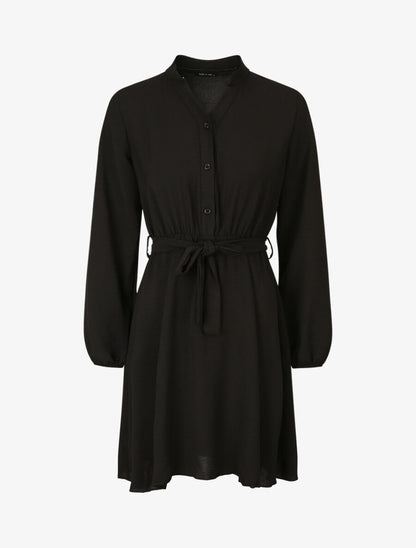 Robe patineuse à col tunisien - Noir - 1