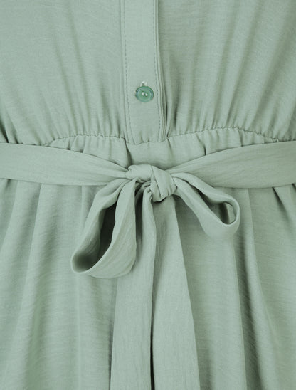 Robe patineuse à col tunisien - Vert amande - 3