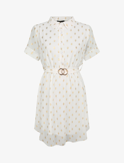 Robe patineuse courte imprimé pois irisés - Blanc - 4