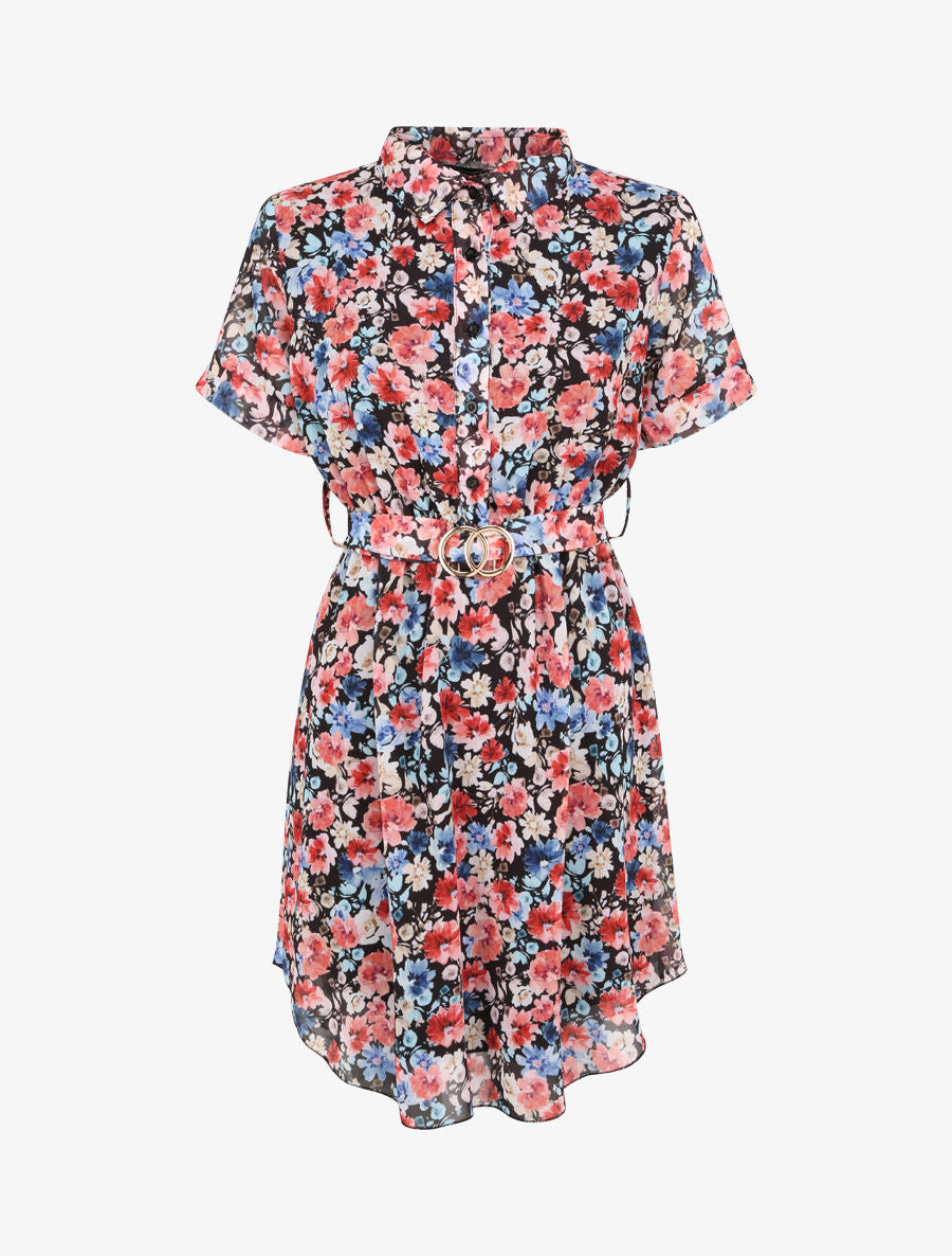 Robe patineuse courte imprimé printemps fleuri - Noir - 4