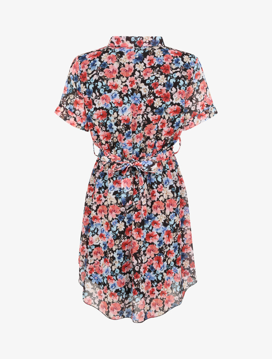 Robe patineuse courte imprimé printemps fleuri - Noir - 2