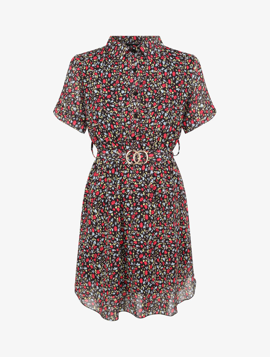 Robe patineuse courte imprimé floral - Noir - 4