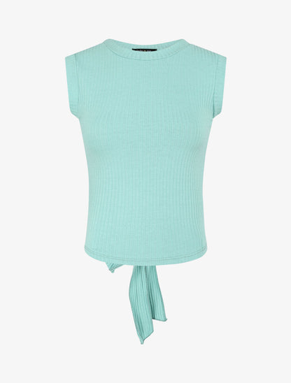 Top côtelé à ceinture à nouer - Bleu clair - 1