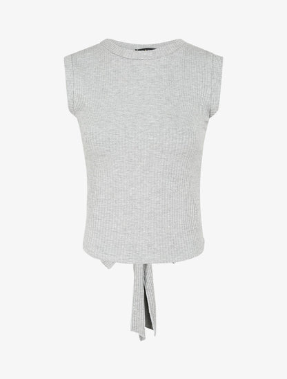 Top côtelé à ceinture à nouer - Gris - 1