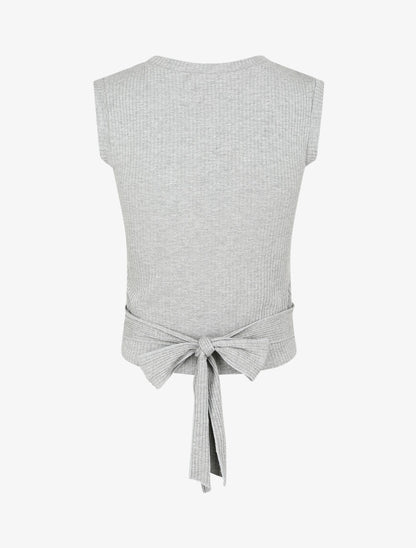 Top côtelé à ceinture à nouer - Gris - 2