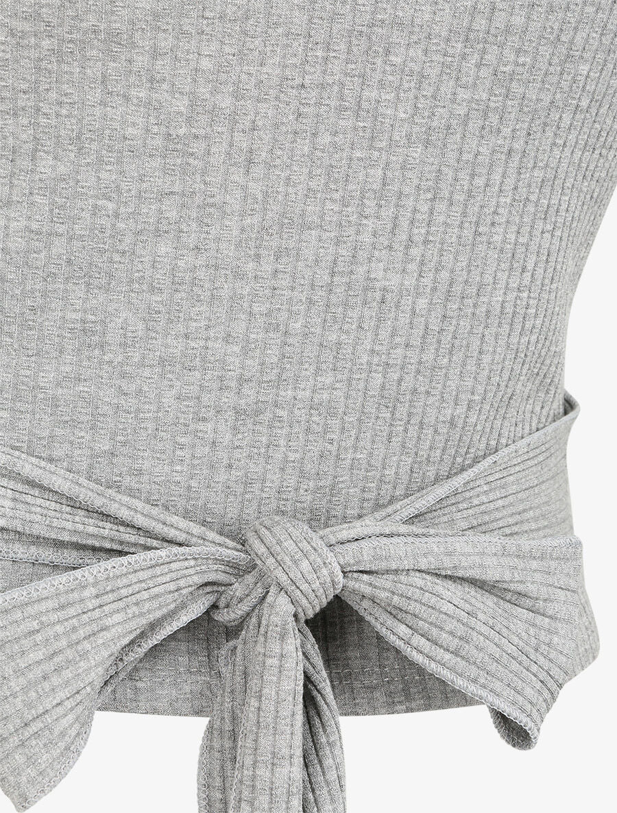 Top côtelé à ceinture à nouer - Gris - 3
