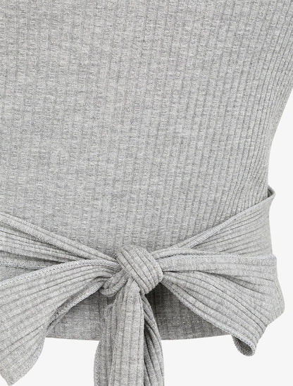 Top côtelé à ceinture à nouer - Gris - 3
