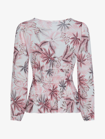 Top élastiqué imprimé tropical - Rose - 2