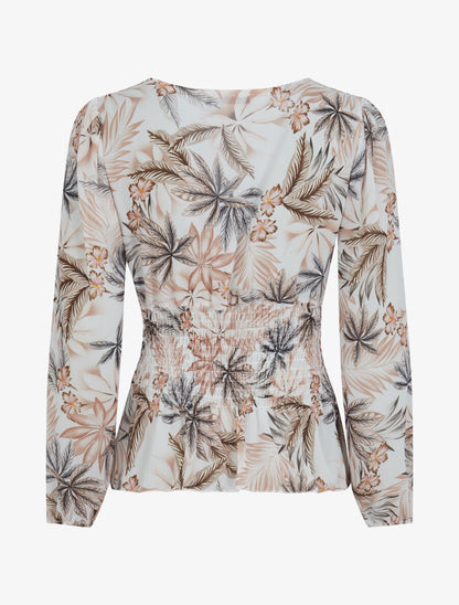 Top élastiqué imprimé tropical - Camel - 2