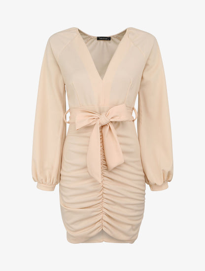 Robe moulante à détail froncés - Beige - 1