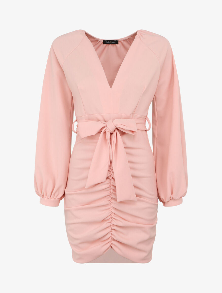 Robe moulante à détail froncés - Rose pâle - 1