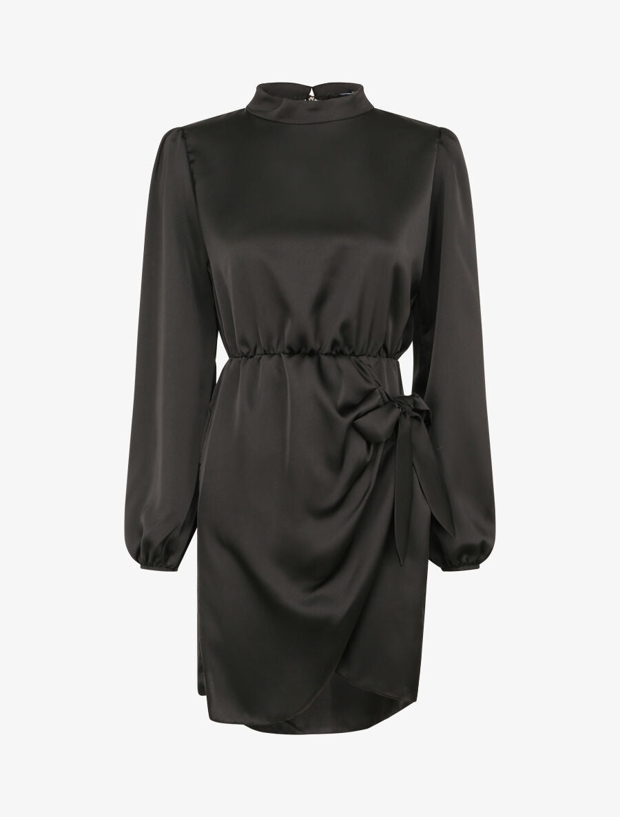 Robe satinée style portefeuille - Noir - 1
