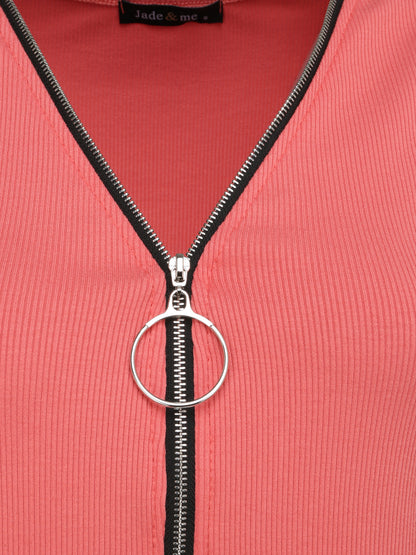 Débardeur droit uni à col zippé - Corail - 3