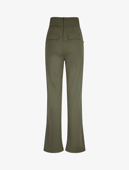 Pantalon à pont large et taille haute - Kaki - 2