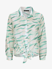 Chemise droite à nouer imprimé tigré stylisé - Écru - 5