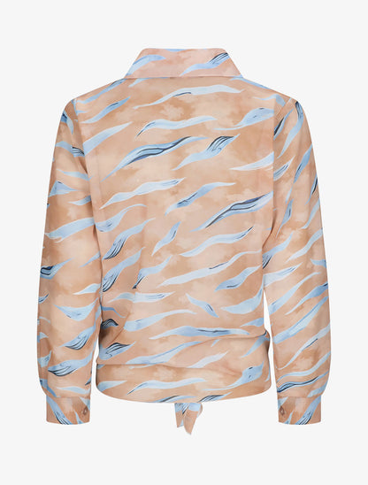 Chemise droite à nouer imprimé tigré stylisé - Camel - 2