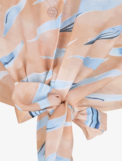 Chemise droite à nouer imprimé tigré stylisé - Camel - 3