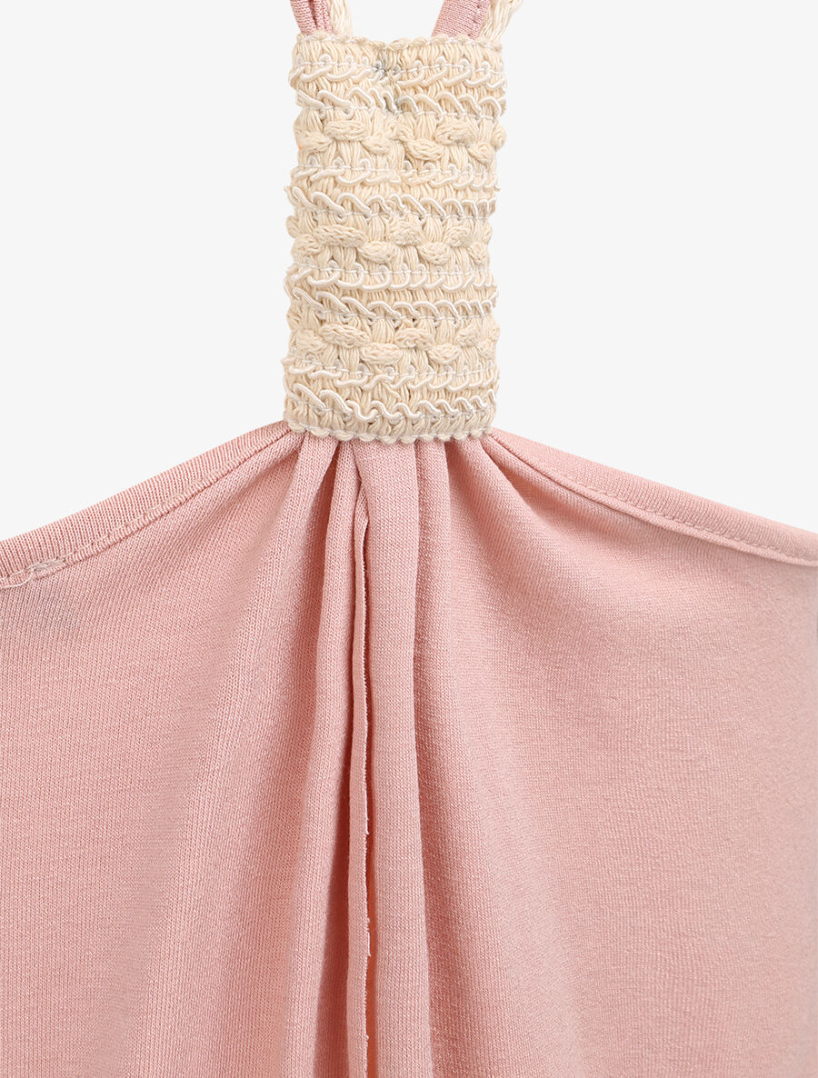 Top trapèze uni à bretelles style corde - Rose poudré - 3