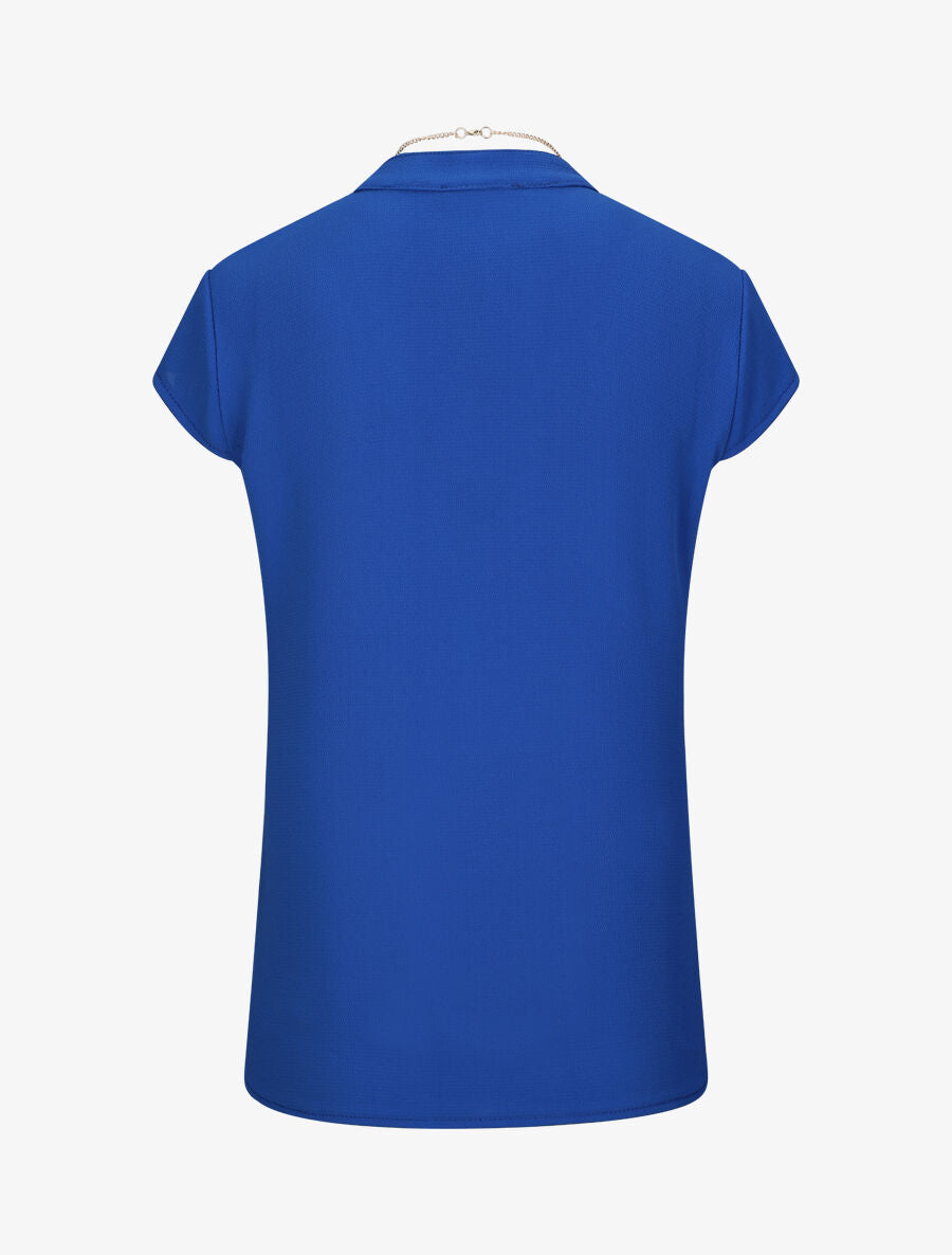 Top droit uni à col V bijou - Bleu électrique - 2