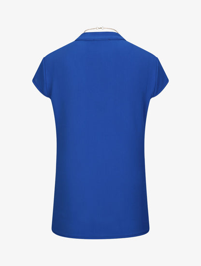 Top droit uni à col V bijou - Bleu électrique - 2