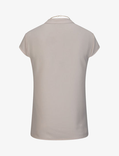 Top droit uni à col V bijou - Beige - 2