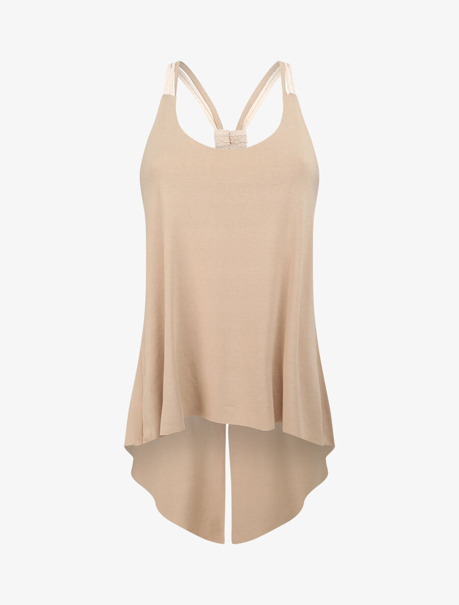 Top trapèze uni à bretelles style corde - Beige - 1